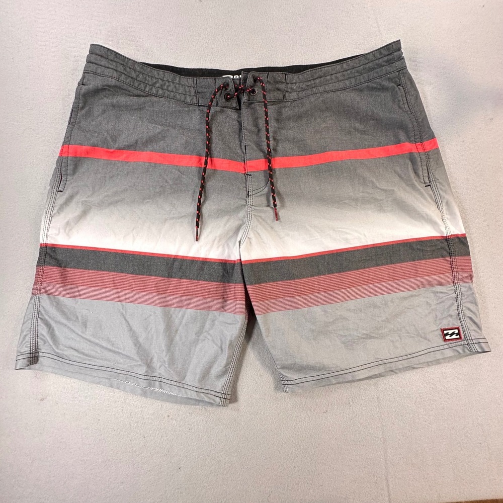 Billabong Lo Tides Recycler Series Board Shorts Mens 38 Grey Red Stripe M114ESPL
